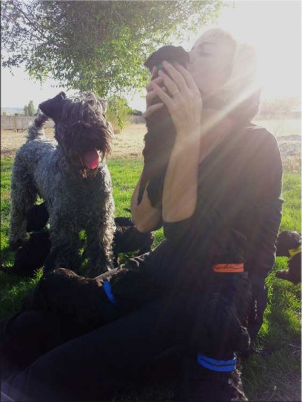 Kerry Blue Terrier. Arigna Electra de la Cadiera. Ele con Maribel y su camada
