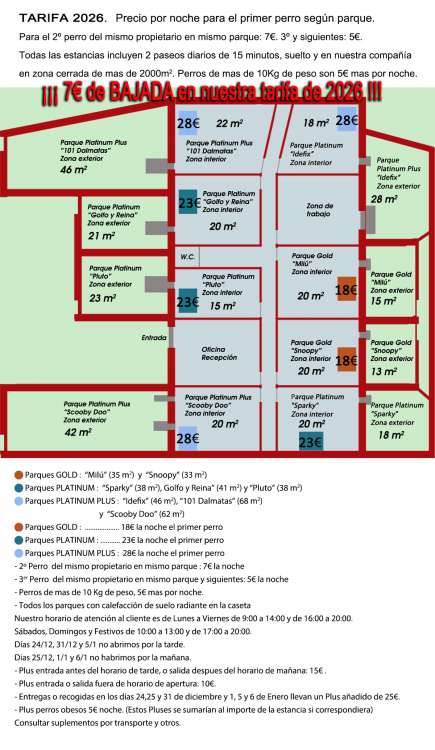 Tarifas 2026 de nuestra Residencia Canina La Cadiera en Avila