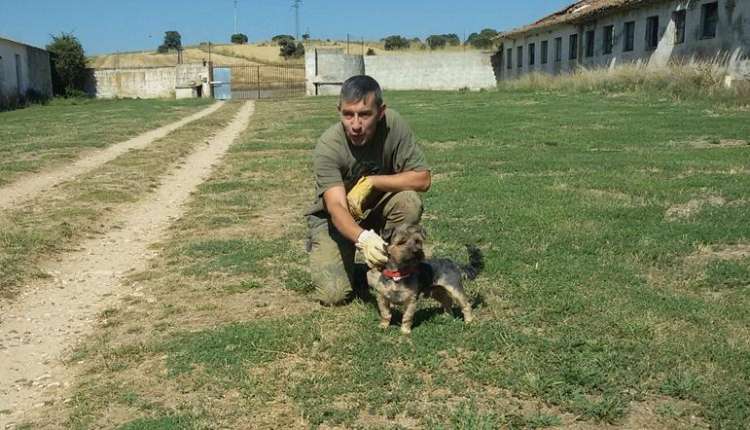 Toby con Miguel Angel en Hotel Canino La Cadiera