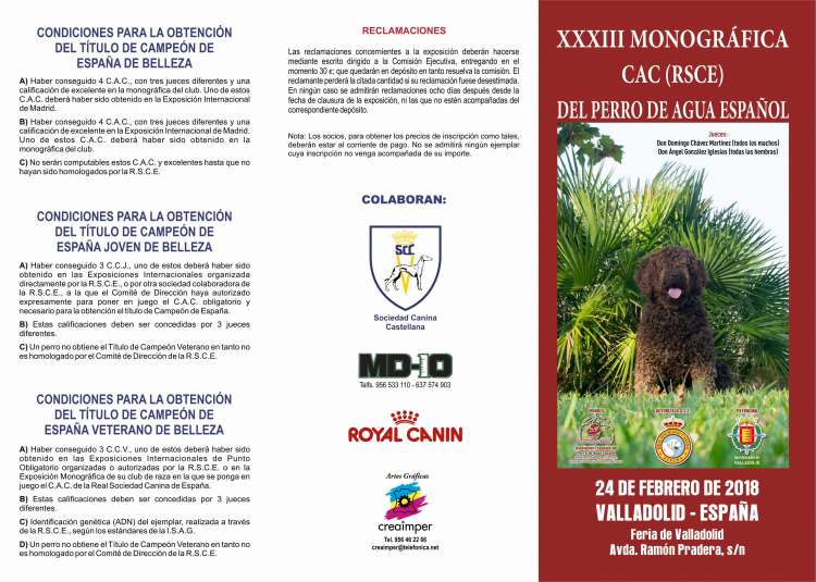 ASOCIACIÓN ESPAÑOLA DEL PERRO DE AGUA ESPAÑOL - Belleza. XXXIII Exposición Monográfica del perro de agua español ciudad de Valladolid (Valladolid   España)