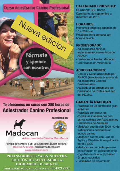 Cursos. Curso de Adiestrador Canino Profesional y Técnico en Modificación de Conductas  (Murcia   España)