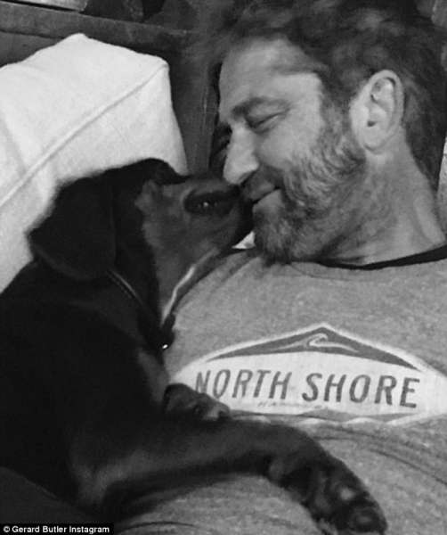 Gerard Butler con su nuevo cachorro (Instagram)