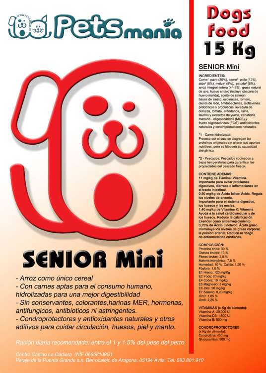 PETSmanía Food. Senior Mini 15Kg. Pienso para perros.